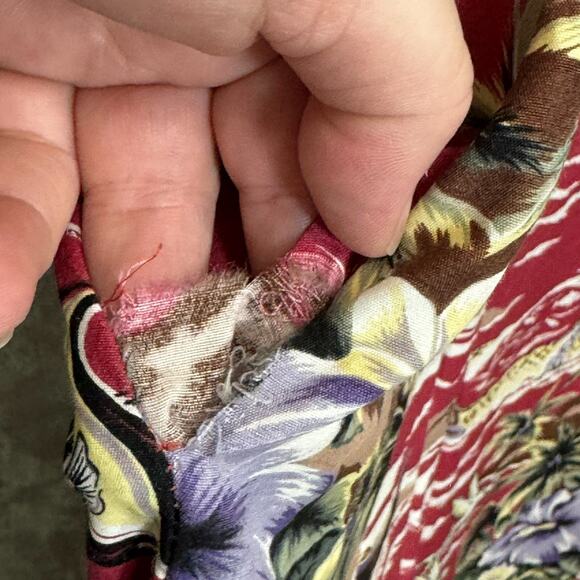 Hilo Hattie Dress Womens Large Red Fujiette Print Tropical Midi Pleated Pockets - Picture 6 of 8